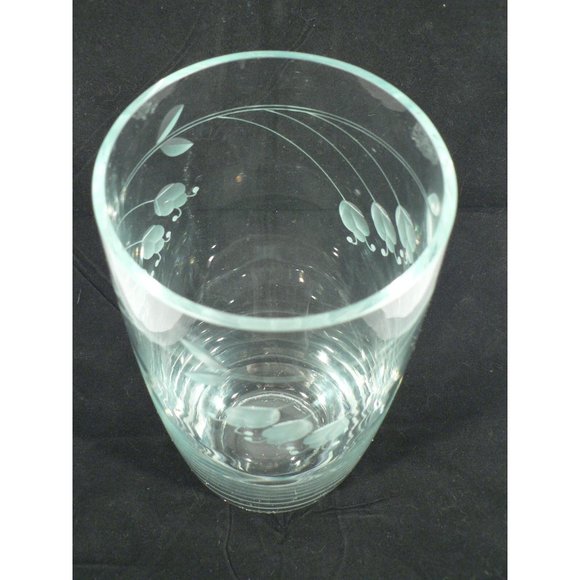 Vase Etched Cylinder Clear Crystal Floral Design Vintage 10.75" - Picture 7 of 13
